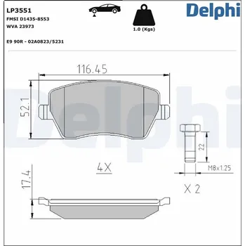 Brzdová destička Sada brzdových destiček, kotoučová brzda DELPHI LP3551