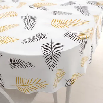 ubrus Bavlněný oválný ubrus Sandra SA-219 Zlaté a černé palmové listy na bílém 100x140 cm