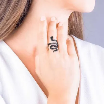 Prsten Stříbrný prsten SEINERZEIT Had Mamba černá 52/54 SZA-1990-258-S