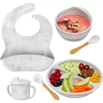 dětská jídelní sada Silikonová jídelní sada 6ks - ŠEDÝ MRAMOR (Značka: VALMACAT)