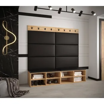 Předsíňová stěna Předsíňová stěna Miro 7 - dub Craft Barva: Černá Ekokůže