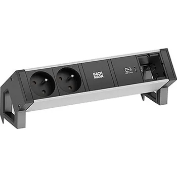 BACHMANN Systém DESK 2, 2x zásuvka CZ, zdroj 30W (USB C), 1x volné, černý/stříbrný (937.323) - 19.07.0267