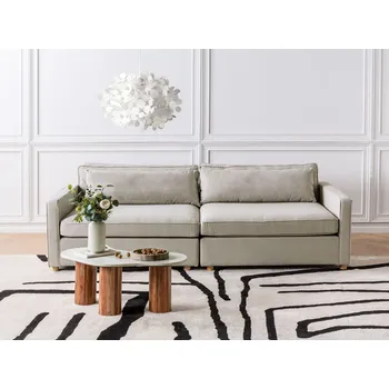 Pohovka Béžová polyesterová čalouněná pohovka třímístná dřevěné nohy područky pohovka do obývacího pokoje moderní styl Beliani