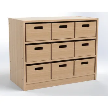 Komoda Skříňka MIKI PLUS se soklem se 2 policemi a 9 volnými zásuvkami