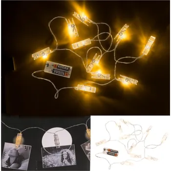 Vánoční dekorace Světelná girlanda 1,65 m na baterie transparentní kolíky na fotografie teplé světlo 10 LED