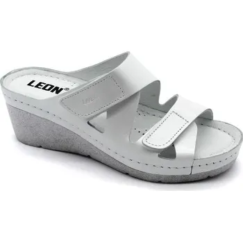 Dámská zdravotní obuv Leon 1004 Dámské kožené pantofle na klínku - Bílá Velikost: 38