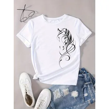 Dámské tričko STRIKER Tričko kůň art Barva: Bílá, Velikost: M