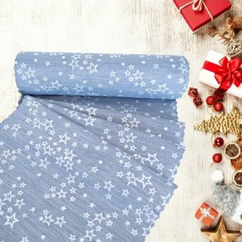 Vánoční dekorace Vánoční běhoun v metráži - Hvězdné přání - Modro/stříbrný 38 pouze střih
