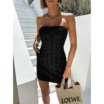 Dámské šaty Černé květované mini koktejlové šaty ATREY Velikost: L