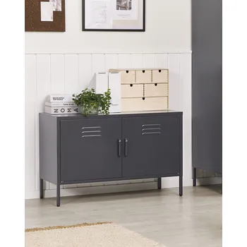 Obývací stěna Kovová skříňka černá kovová příborník 100 x 40 x 65 cm s vysokými dveřmi dveří úchyty police obývací pokoj kancelář studovna chodba koupelna Beliani