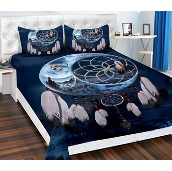 Povlečení 2dílné ložní povlečení Lapač snů s vlky 140 x 200, 70 x 90 cm zipový uzávěr