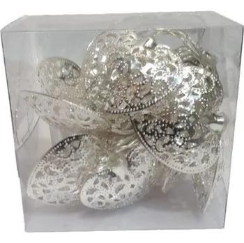 Vánoční dekorace Světelná girlanda řetěz na baterie stříbrná srdce 10 LED teplá bílá 175 cm