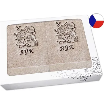 Ručník Luxusní dárková sada ručník + osuška Znamení Býk béžová/hnědá