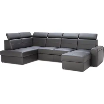 Sedací souprava Kožená sedací souprava Lucio U, černá (červená nit), levá