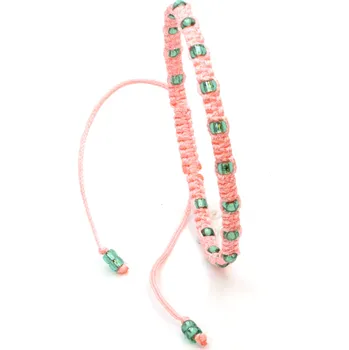 Náramek WUX Minimalistický náramek se zeleným korálkem VELIKOST NÁRAMKU: Dětská.....14cm, BARVA PROVÁZKU: Modrá světlá, PRŮMĚR PROVÁZKU: Ø 1mm