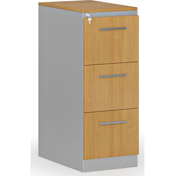 Kartotéka B2B Partner Kovová zásuvková kartotéka PRIMO s dřevěnými čely A4, 3 zásuvky, šedá/buk