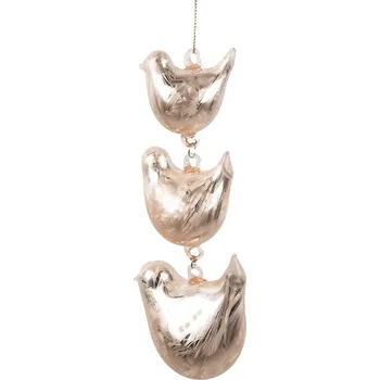 Závěsná dekorace 3ks růžový skleněný ptáček - 7*5*16 cm