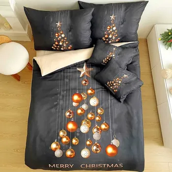Povlečení Vánoční 3D povlečení černé - Stromeček z baněk