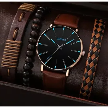 Hodinky Pánská sada hodinek Geneva s modrými prvky a náramky (Pánské hodinky )
