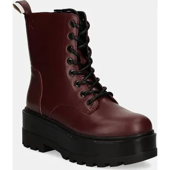 Pánská móda Farmářky Calvin Klein Jeans FLATFORM HIGH LACE UP MG DL YW0YW01535 burgundské 83X, EUR 37