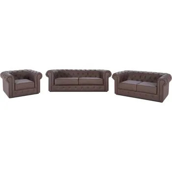 Sedací souprava Kožená sedací souprava Chesterfield 3+2+1, tm. hnědá