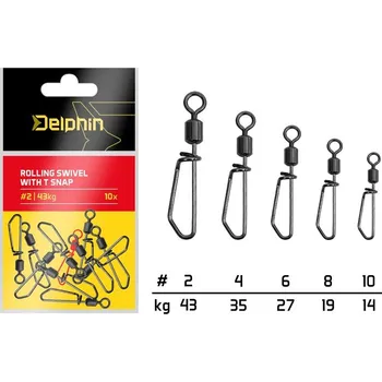 Delphin Rolling swivel with T snap / 10ks-2/43kg