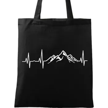 Bavlněná taška Kardiogram a Hory (Barva: Černá)