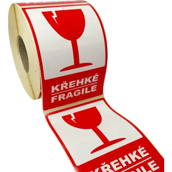 Traiva s.r.o. Značení obalů - Křehké / Fragile - červený piktogram Verze: Samolepka 80 x 120 mm tl. 0,1 mm - kotouč 500 ks - Kód: 17648