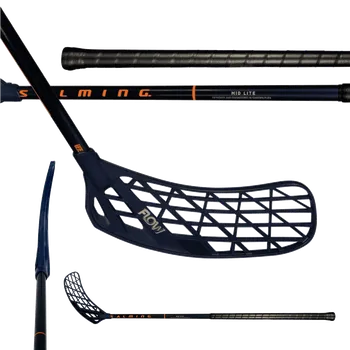Florbalová hůl SALMING Midlite Flow F32 JR Navy/Nectarine 82(93 R) - 82 (93) cm/Pravá ruka dole