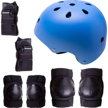 Cyklistická přilba Helma + chrániče na kolečkové brusle, skateboard, kolo - modro-černá, M