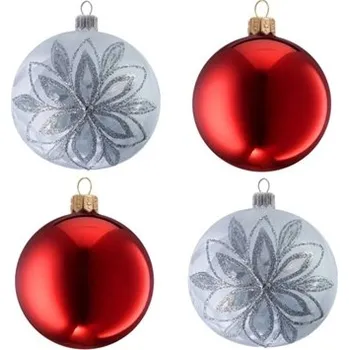 Set stříbrno červených ozdob