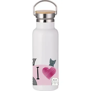 Termoska Ekomazlicek.cz Termoláhev 500ml s bambusovým uzávěrem - CAT PINK