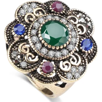 Šperk Ozdobný orientální prsten Asira se zeleným kamenem 8