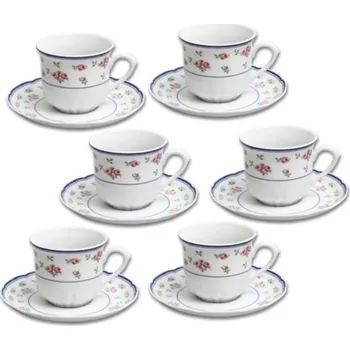 Thun 1794 Rose, šálky a podšálky kávové, růžičky, modré lemování, 155 ml, Thun, 6 ks