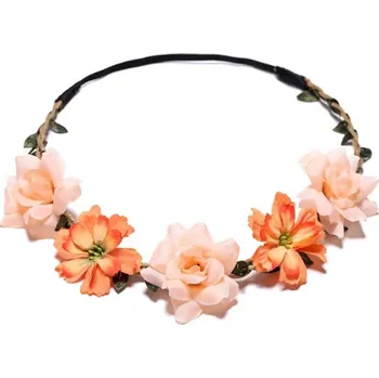 Čelenka Textilní květinová čelenka s drobnými růžemi Světle oranžová