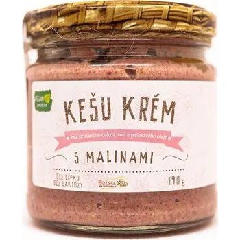 Rostlinná pomazánka BOŽSKÉ OŘÍŠKY Krém kešu s malinami bezl. 190g BOŽ. OŘÍŠKY - doprodej!