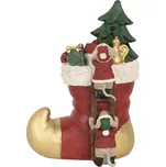 Červená vánoční dekorace svítící punčocha s myškami - 14*10*19 cm