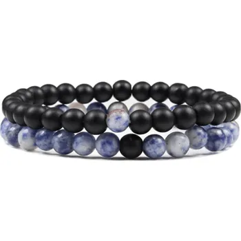 Náramek Párové náramky set 2 ks z broušených kamenů - matný onyx a modrý skvrnitý Jaspis