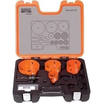 Vrták Bahco 3834-SET-42 - Sada Bi-metallových korunek pr. 51, 76, 86, 111 mm v plastovém kufru