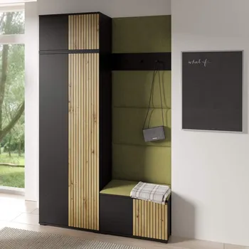 Předsíňová stěna Předsíňová stěna Ross 2 - černá/dub Artisan Barva panelů: Olivově zelená - Trinity 27