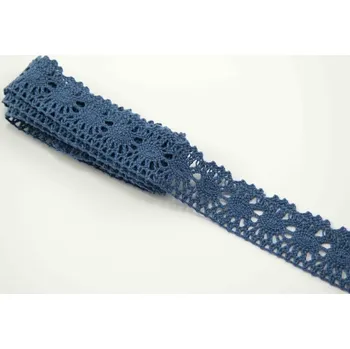 Stuha Bavlněná paličkovaná krajka - jeansově modrá - šířka 2,5 cm