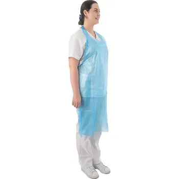 Jednorázový oděv Zástěra přední PE, 130 x 80 cm, 20 mi, 100 ks, modrá