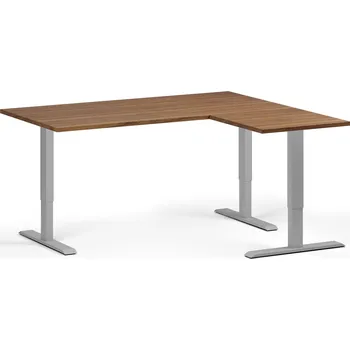 Psací stůl B2B Partner Rohový výškově nastavitelný stůl, 160x140 cm, 3 motory, L/P, šedá podnož, ořech