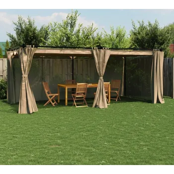 Pergola vidaXL Altán se závěsy 6 x 3 m ocel [4003921] Barva: taupe