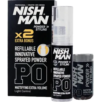 Stylingový přípravek Nishman P0 Mattifying Extra Volume Light Control Powder - pudr na vlasy pro extra objem s nízkou fixací Refillable Innovative Sprayed Powder - pudr v obalu s aplikátorem, 20g a náhradou náplní, 20g (v