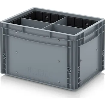 paleta Euro přepravka s příčnými a podélnými přepážkami 40 x 30 x 27 cm - Stříbrošedá - materiál: PP - EG GEF QLT 4327 HG