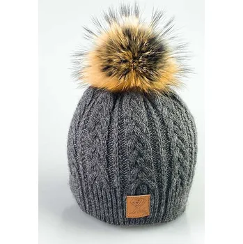 Čepice Dámská čepice s bambulí Iwa šedá, VELIKOST UNI