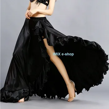 Dámská sukně Saténová sukně s volánovým rozparkem MALIKA Černá L