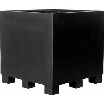 Květináč Pottery Pots Venkovní květináč čtvercový Jumbo L (feet), Black (barva černá), kolekce Natural, kompozit Fiberstone, d 90 cm x š 90 cm x v 90 cm, objem cca 631 l