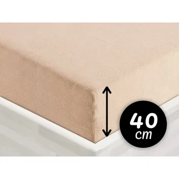 Prostěradlo Froté napínací prostěradlo na extra vysokou matraci FR-033 Béžové 180 x 200 - výška 40 cm